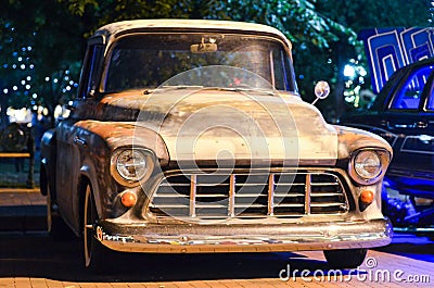 Classic trucks around the plaza in Santa Fe New Mexico leading up to Zozobra Editorial Stock Photo