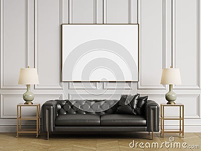 Classic tufted sofa,side tables and lamps in classic interiror with copy space Stock Photo