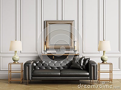 Classic tufted sofa,side tables and lamps in classic interiror with copy space Stock Photo