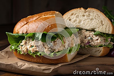 classic tuna salad sandwich on crusty roll Stock Photo