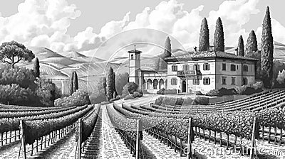 Classic Tuscan Villa Amidst Vineyards vector Vector Illustration