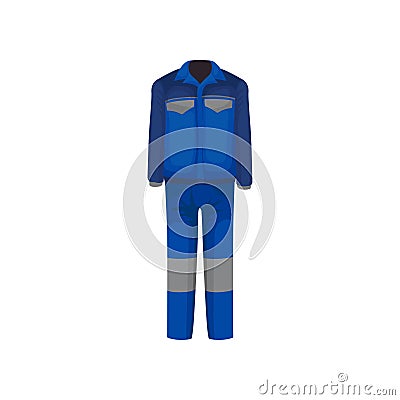 Uniform of plumber. Bright blue male jacket with pockets and pants. Working clothes of repairman. Flat vector design Vector Illustration