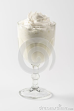 Classic vanilla milk protein shake, with whipped cream Stock Photo