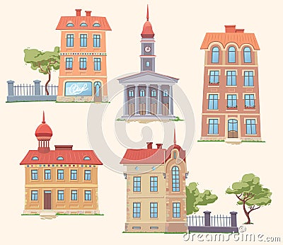 Classic Vector Buildings Set Vector Illustration