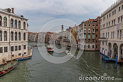 classic Venice scene with canals, boats and historic architecture Editorial Stock Photo