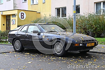 Classic veteran vintage black old private sport car Porsche 924 parked Editorial Stock Photo