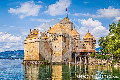 Chateau de Chillon at Lake Geneva, Canton of Vaud, Switzerland Editorial Stock Photo