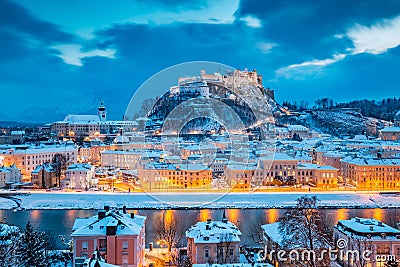 Classic view of Salzburg at Christmas time in winter, Austria Editorial Stock Photo