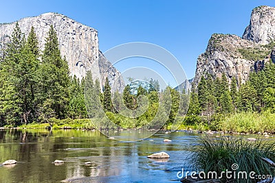 Classic view of Yosemite Valley in Yosemite National Park, California, USA. Stock Photo