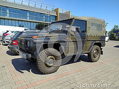 Classic vintage green old four wheel drive Mercedes parked Editorial Stock Photo