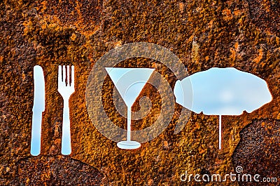 Rusty Oxidated Restaurant Sign Stock Photo