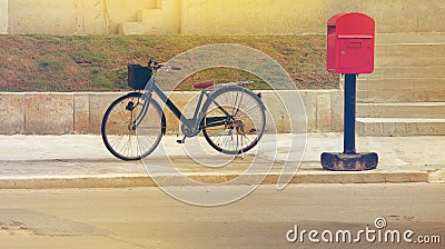 Classic vintage retro bicycle on street Stock Photo