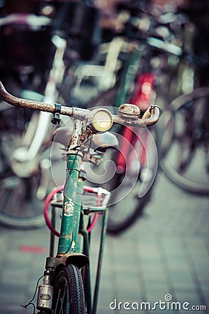 Classic vintage retro city bicycle in Copenhagen, Denmark Stock Photo