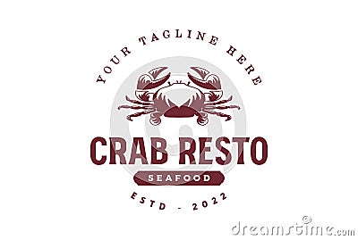 Classic Vintage Retro Seafood Red Crab Restaurant Logo Design Icon Vector Typography Vector Illustration