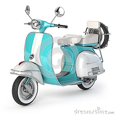 Classic vintage scooter, motor bike or moped isolated on whte Cartoon Illustration