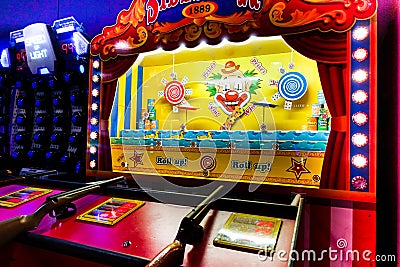 Classic vintage sideshow shooting gallery theme park arcade game carnival in casino game at the Hollywood Bowl Brighton Marina. Editorial Stock Photo