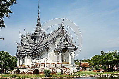 Classic vintage Wat Phra Sri Sanphet in imagination at Muang Boran, Thailand. Stock Photo