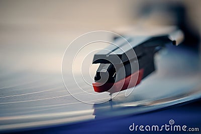 Classic vinyl record player closeup. Stock Photo