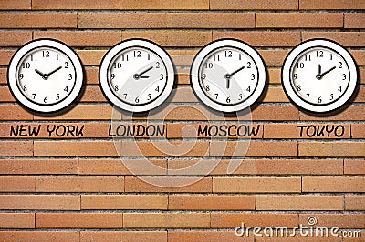 Classic Wall Bricks Clocks Clock Timezone Stock Photo