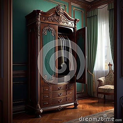 Classic wardrobe in the living room - vintage style Stock Photo