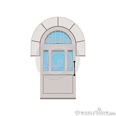 Classic white arched front door to house, closed elegant door vector illustration Vector Illustration