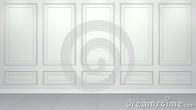 Classic white Interior living studio mock-up 3D rendering. Empty room for your montage. copyspace Cartoon Illustration