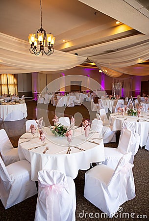 Classic white linen table settings Stock Photo