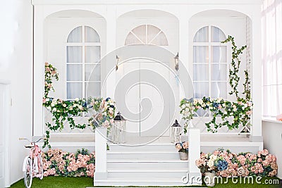 Classic white terrace. Stock Photo