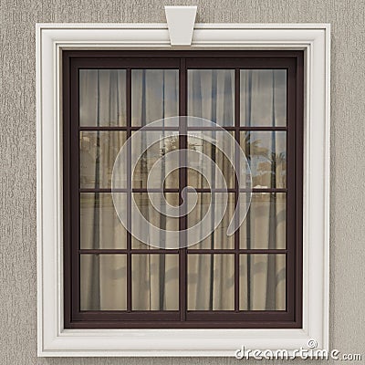 Classic windows with stucco molding Stock Photo