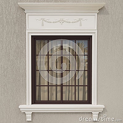 Classic windows with stucco molding Stock Photo