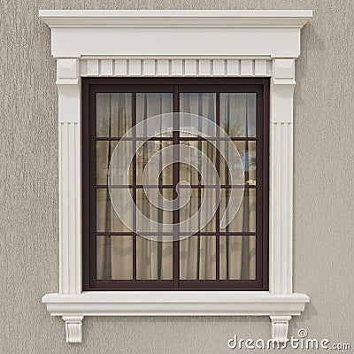 Classic windows with stucco molding Stock Photo