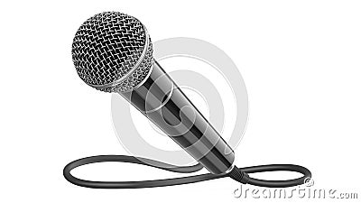 Classic wired microphone as a concept for karaoke, radio broadcasting and sound recording. 3D rendering illustration of Cartoon Illustration
