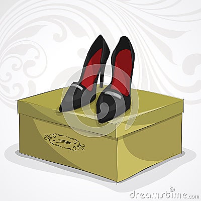 Classic woman's leather black shoes Vector Illustration