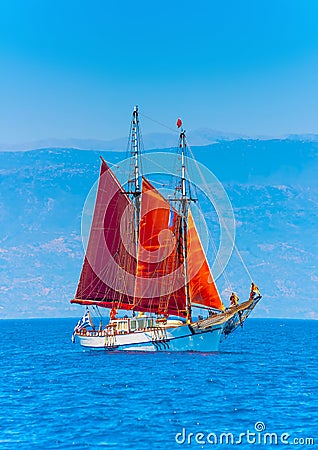 Classic wooden sailing boat Stock Photo