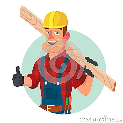 Classic Worker Or Carpenter Vector. Civil Engineering Construction Worker. Isolated On White Cartoon Character Vector Illustration