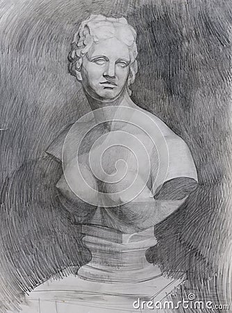 Classical academic pencil drawing of marble bust Venus on paper study sketch Stock Photo