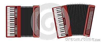 Classical accordion, harmonic, jew`s-harp. Musical instrument. Accordion isolated on white background. Stock Photo