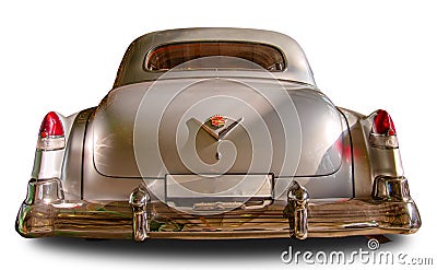 Classical American Vintage car 1950 Cadillac Limousine. Back view. White background Editorial Stock Photo