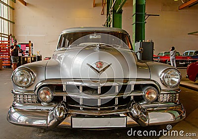 Classical American Vintage car 1950 Cadillac Limousine. Front view Editorial Stock Photo