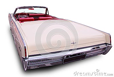 Classical American Vintage car 60th Lincoln Continental cabrio. Back view. White background Editorial Stock Photo