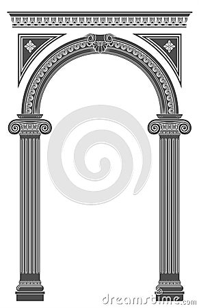 Classical arch with Greek Ionic columns Vector Illustration