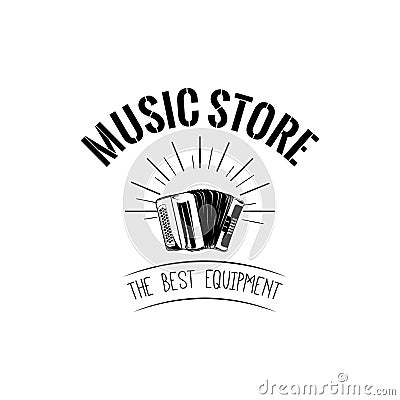 Classical bayan accordion. usic store label, music shop logo. Musical instrument icon. Vector. Vector Illustration