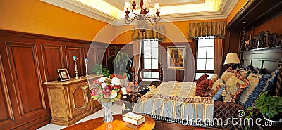 Classical Bedroom with wooden decoration Stock Photo