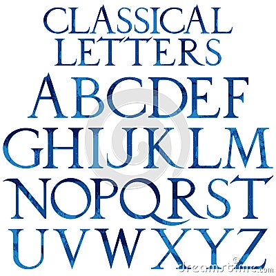 Classical blue watercolor font Vector Illustration