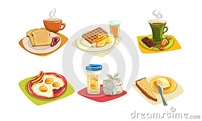 Classical Breakfast and Brunch Dishes Collection, Morning Food Menu Vector Illustration Vector Illustration