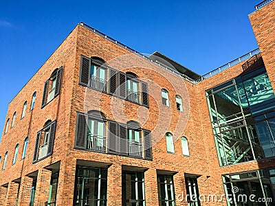 Classical building architecture house in Odense, Denmark. Many colors, beautiful details. Denmark Stock Photo