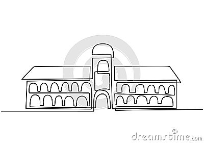 Classical building with columns in continuous one line drawing style. Typical architecture for government, court, university or Vector Illustration