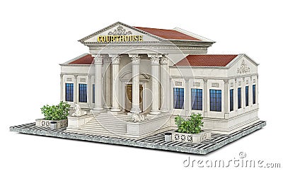 A classical building of courthouse on a piece of ground Cartoon Illustration