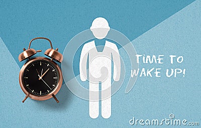 Classical copper colored alarm clock with bells in a Wake Up concept Stock Photo