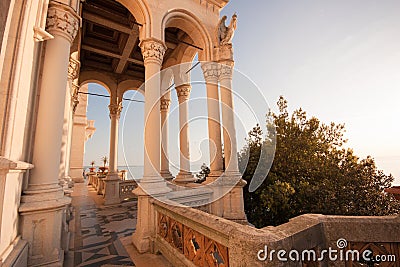 Classical decorated columns of the castle Miramare near Trieste Stock Photo